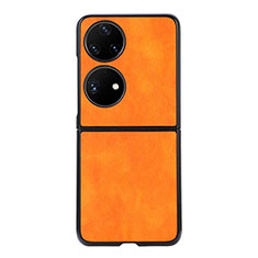 Luxury Leather Matte Finish and Plastic Back Cover Case B06H for Huawei Pocket S Orange