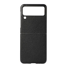 Luxury Leather Matte Finish and Plastic Back Cover Case B07 for Samsung Galaxy Z Flip3 5G Black
