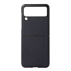 Luxury Leather Matte Finish and Plastic Back Cover Case B07 for Samsung Galaxy Z Flip3 5G Blue
