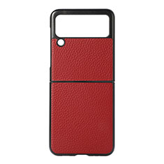 Luxury Leather Matte Finish and Plastic Back Cover Case B07 for Samsung Galaxy Z Flip3 5G Red