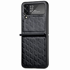 Luxury Leather Matte Finish and Plastic Back Cover Case B07 for Samsung Galaxy Z Flip4 5G Black