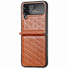 Luxury Leather Matte Finish and Plastic Back Cover Case B07 for Samsung Galaxy Z Flip4 5G Brown