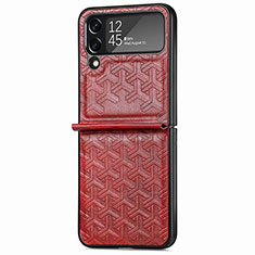 Luxury Leather Matte Finish and Plastic Back Cover Case B07 for Samsung Galaxy Z Flip4 5G Red