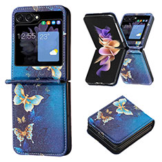 Luxury Leather Matte Finish and Plastic Back Cover Case BF1 for Samsung Galaxy Z Flip5 5G Blue