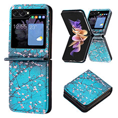 Luxury Leather Matte Finish and Plastic Back Cover Case BF1 for Samsung Galaxy Z Flip5 5G Cyan