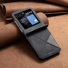 Luxury Leather Matte Finish and Plastic Back Cover Case BF4 for Samsung Galaxy Z Flip5 5G Black