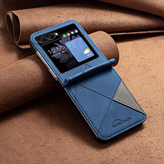 Luxury Leather Matte Finish and Plastic Back Cover Case BF4 for Samsung Galaxy Z Flip5 5G Blue