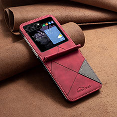 Luxury Leather Matte Finish and Plastic Back Cover Case BF4 for Samsung Galaxy Z Flip5 5G Red