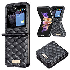 Luxury Leather Matte Finish and Plastic Back Cover Case BF5 for Samsung Galaxy Z Flip5 5G Black