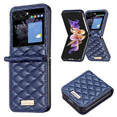 Luxury Leather Matte Finish and Plastic Back Cover Case BF5 for Samsung Galaxy Z Flip5 5G Blue