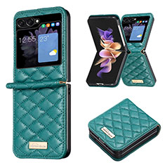 Luxury Leather Matte Finish and Plastic Back Cover Case BF5 for Samsung Galaxy Z Flip5 5G Green