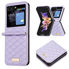 Luxury Leather Matte Finish and Plastic Back Cover Case BF5 for Samsung Galaxy Z Flip5 5G Purple