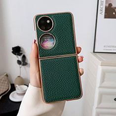 Luxury Leather Matte Finish and Plastic Back Cover Case BH1 for Huawei P50 Pocket Green