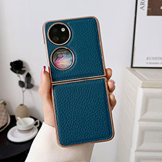 Luxury Leather Matte Finish and Plastic Back Cover Case BH1 for Huawei P60 Pocket Blue