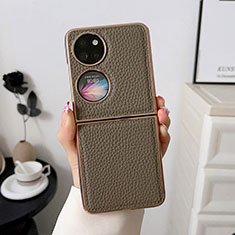 Luxury Leather Matte Finish and Plastic Back Cover Case BH1 for Huawei P60 Pocket Khaki