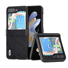 Luxury Leather Matte Finish and Plastic Back Cover Case BH1 for Samsung Galaxy Z Flip5 5G Black