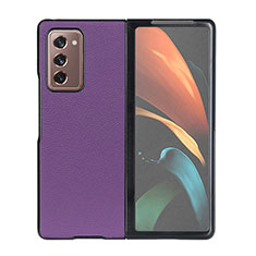 Luxury Leather Matte Finish and Plastic Back Cover Case BH1 for Samsung Galaxy Z Fold2 5G Purple