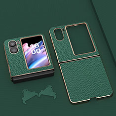 Luxury Leather Matte Finish and Plastic Back Cover Case BH14 for Oppo Find N2 Flip 5G Green