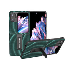 Luxury Leather Matte Finish and Plastic Back Cover Case BH15 for Oppo Find N2 Flip 5G Green