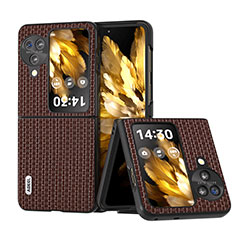 Luxury Leather Matte Finish and Plastic Back Cover Case BH16 for Oppo Find N3 Flip 5G Brown