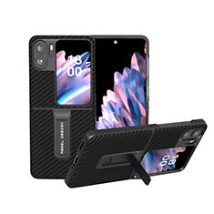 Luxury Leather Matte Finish and Plastic Back Cover Case BH18 for Oppo Find N2 Flip 5G Black