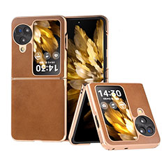 Luxury Leather Matte Finish and Plastic Back Cover Case BH18 for Oppo Find N3 Flip 5G Brown