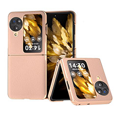 Luxury Leather Matte Finish and Plastic Back Cover Case BH27 for Oppo Find N3 Flip 5G Rose Gold