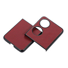 Luxury Leather Matte Finish and Plastic Back Cover Case BH3 for Huawei P50 Pocket Red