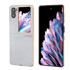 Luxury Leather Matte Finish and Plastic Back Cover Case BH3 for Oppo Find N2 Flip 5G Silver
