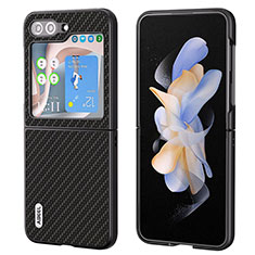 Luxury Leather Matte Finish and Plastic Back Cover Case BH3 for Samsung Galaxy Z Flip5 5G Black