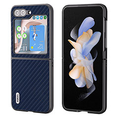 Luxury Leather Matte Finish and Plastic Back Cover Case BH3 for Samsung Galaxy Z Flip5 5G Blue