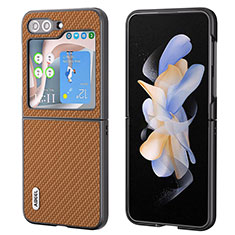 Luxury Leather Matte Finish and Plastic Back Cover Case BH3 for Samsung Galaxy Z Flip5 5G Brown