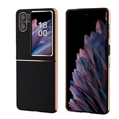 Luxury Leather Matte Finish and Plastic Back Cover Case BH4 for Oppo Find N2 Flip 5G Black