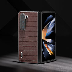 Luxury Leather Matte Finish and Plastic Back Cover Case BH4 for Samsung Galaxy Z Fold5 5G Brown