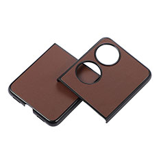 Luxury Leather Matte Finish and Plastic Back Cover Case BH5 for Huawei P50 Pocket Brown