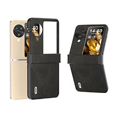 Luxury Leather Matte Finish and Plastic Back Cover Case BH7 for Oppo Find N3 Flip 5G Black