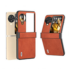 Luxury Leather Matte Finish and Plastic Back Cover Case BH7 for Oppo Find N3 Flip 5G Orange