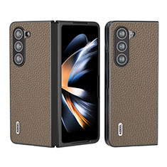 Luxury Leather Matte Finish and Plastic Back Cover Case BH7 for Samsung Galaxy Z Fold5 5G Brown