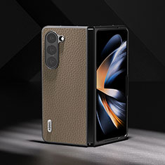 Luxury Leather Matte Finish and Plastic Back Cover Case BH8 for Samsung Galaxy Z Fold5 5G Brown