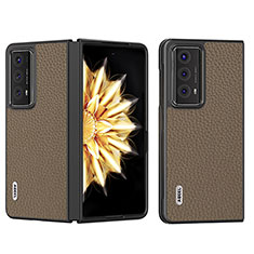 Luxury Leather Matte Finish and Plastic Back Cover Case BH9 for Huawei Honor Magic V2 5G Brown