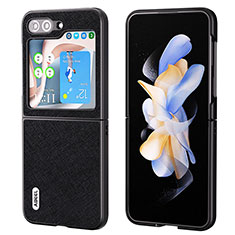 Luxury Leather Matte Finish and Plastic Back Cover Case BH9 for Samsung Galaxy Z Flip5 5G Black