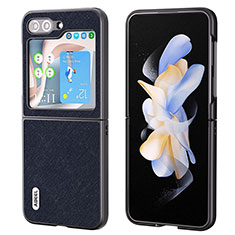 Luxury Leather Matte Finish and Plastic Back Cover Case BH9 for Samsung Galaxy Z Flip5 5G Blue