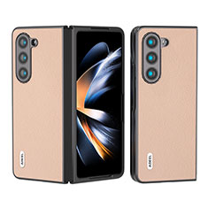 Luxury Leather Matte Finish and Plastic Back Cover Case BH9 for Samsung Galaxy Z Fold5 5G Rose Gold