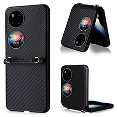 Luxury Leather Matte Finish and Plastic Back Cover Case BY1 for Huawei P60 Pocket Black