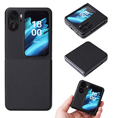 Luxury Leather Matte Finish and Plastic Back Cover Case BY1 for Oppo Find N2 Flip 5G Black