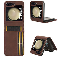 Luxury Leather Matte Finish and Plastic Back Cover Case BY1 for Samsung Galaxy Z Flip5 5G Brown