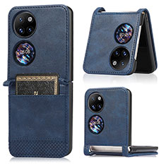 Luxury Leather Matte Finish and Plastic Back Cover Case BY3 for Huawei P60 Pocket Blue