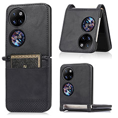 Luxury Leather Matte Finish and Plastic Back Cover Case BY3 for Huawei Pocket S Black