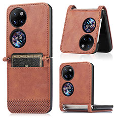 Luxury Leather Matte Finish and Plastic Back Cover Case BY3 for Huawei Pocket S Brown