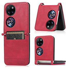 Luxury Leather Matte Finish and Plastic Back Cover Case BY3 for Huawei Pocket S Red